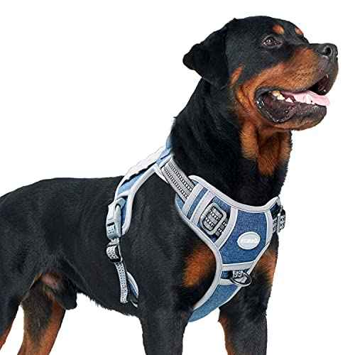 Dog Harness for Large Dogs (Denim Blue / L(Neck:18-29",Chest:24-37"),45-80 lbs)