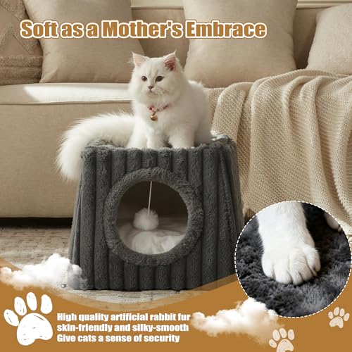 Cat Cave House 18.8"x15.4"x15.4" XL with Fluffy Balls (Deep Grey / XL)