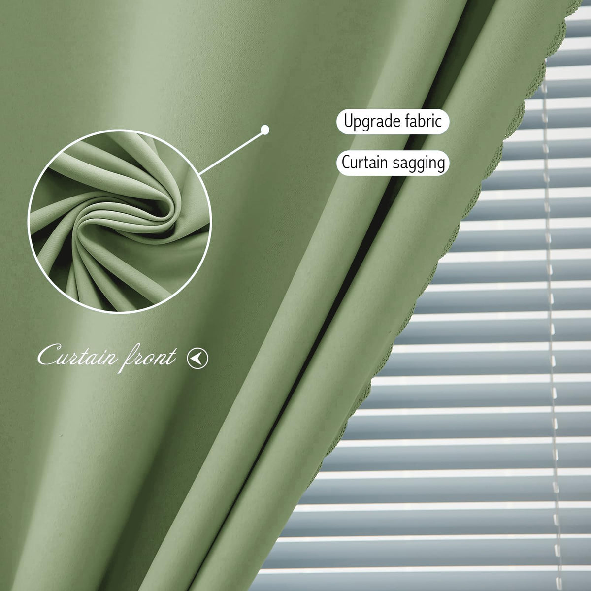 Magic Tape Blackout Curtains for Bedroom No Drillng Self Adhesive Curtains No Rod Small Window (35"W x 71"L (Pack of 2) / Sage Green)