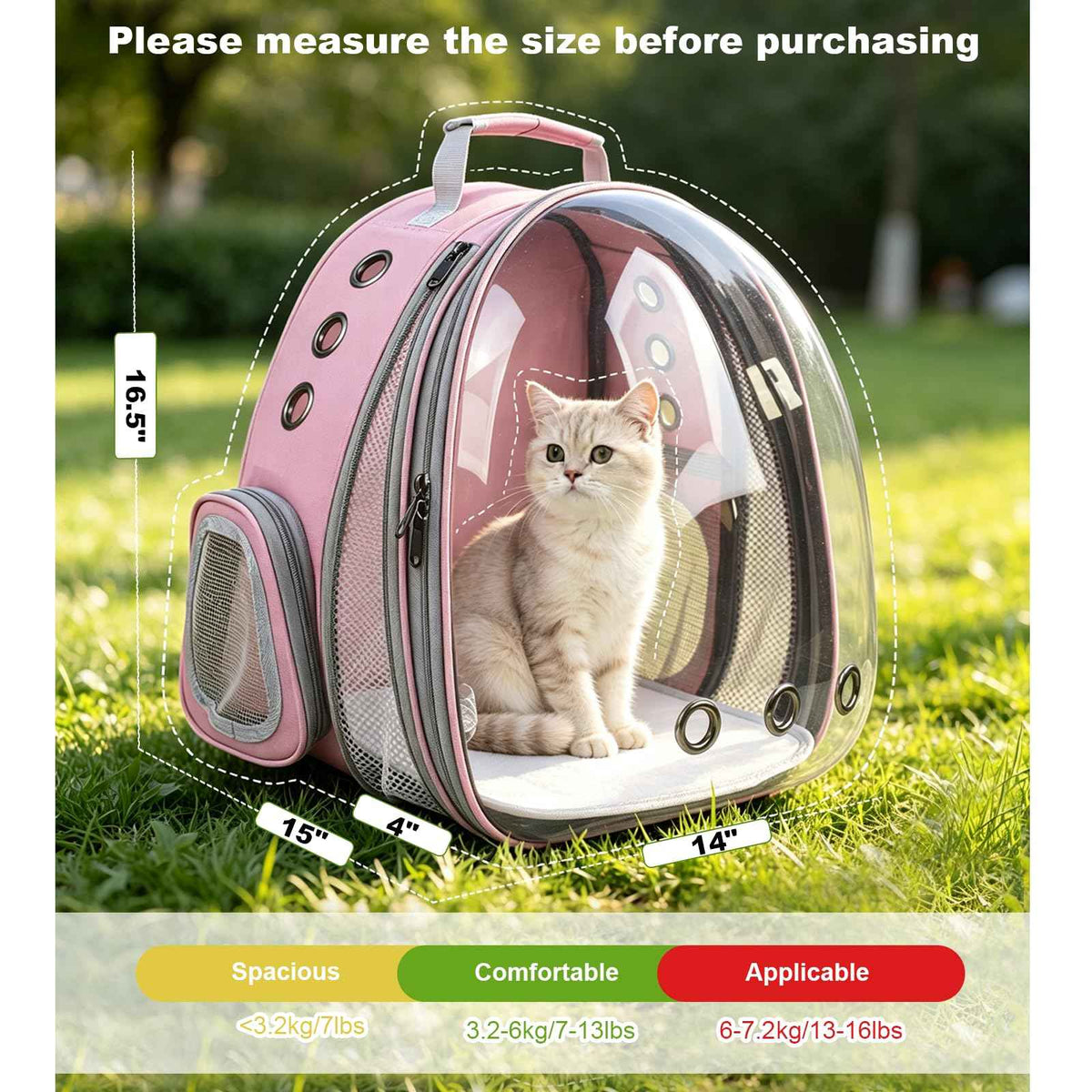 Expandable Pet Backpack 14"×15"×16.5" Cats Dogs Carrier Bag (Pink / 14.0"L x 15.0"W x 16.5"H)