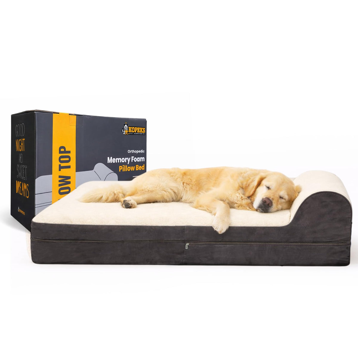 Jumbo Orthopedic Dog Bed (Brown-Plush Top / XL - 50"x34"x10")