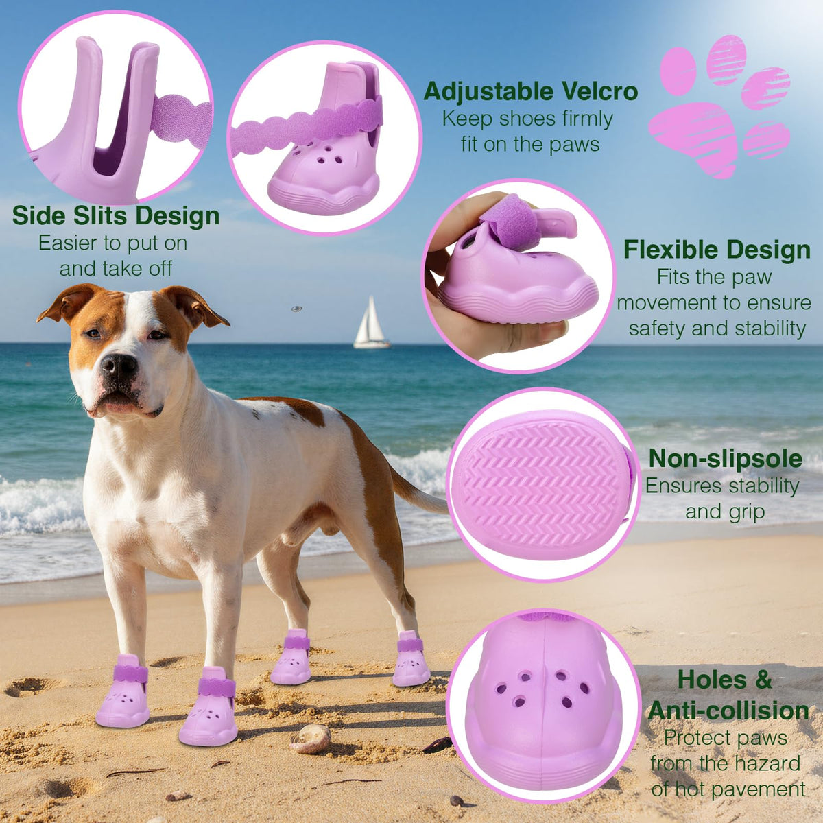 Dog Shoes for Hot Pavement and Snow (Purple / S)