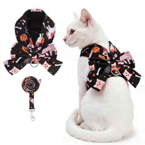 Halloween Dog Harness and Leash Set for Small Medium Sized Dogs Cats (BLACK / M (Chest Girth: 16.1"-18.9"))