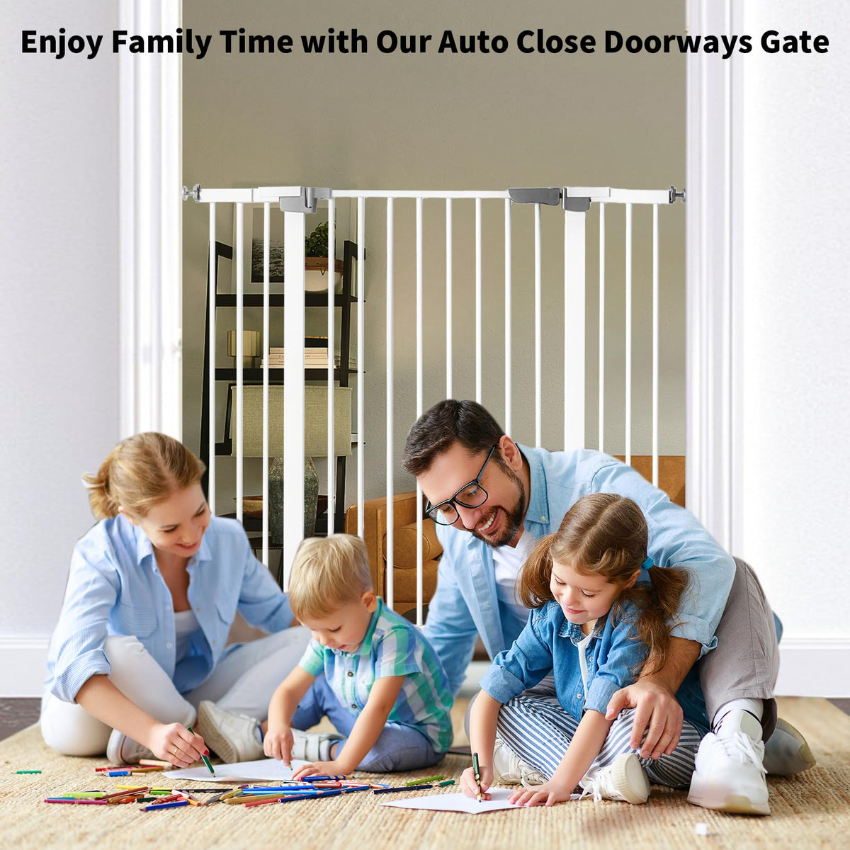 41 Inch Tall Baby Gate Auto Close Dog Gate (White / 29.92"-35.43"Wide)