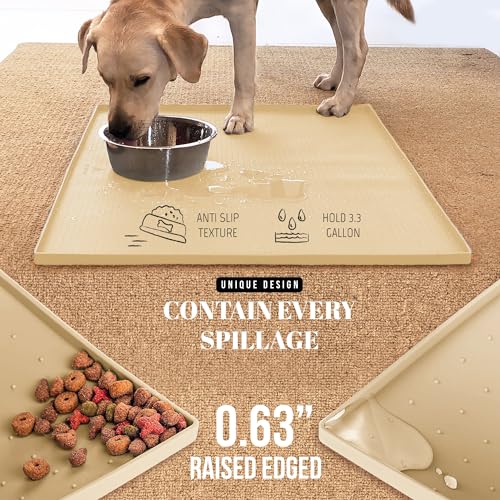 32x24 Waterproof Silicone Dog Food Mat (Cream / 32" x 24")
