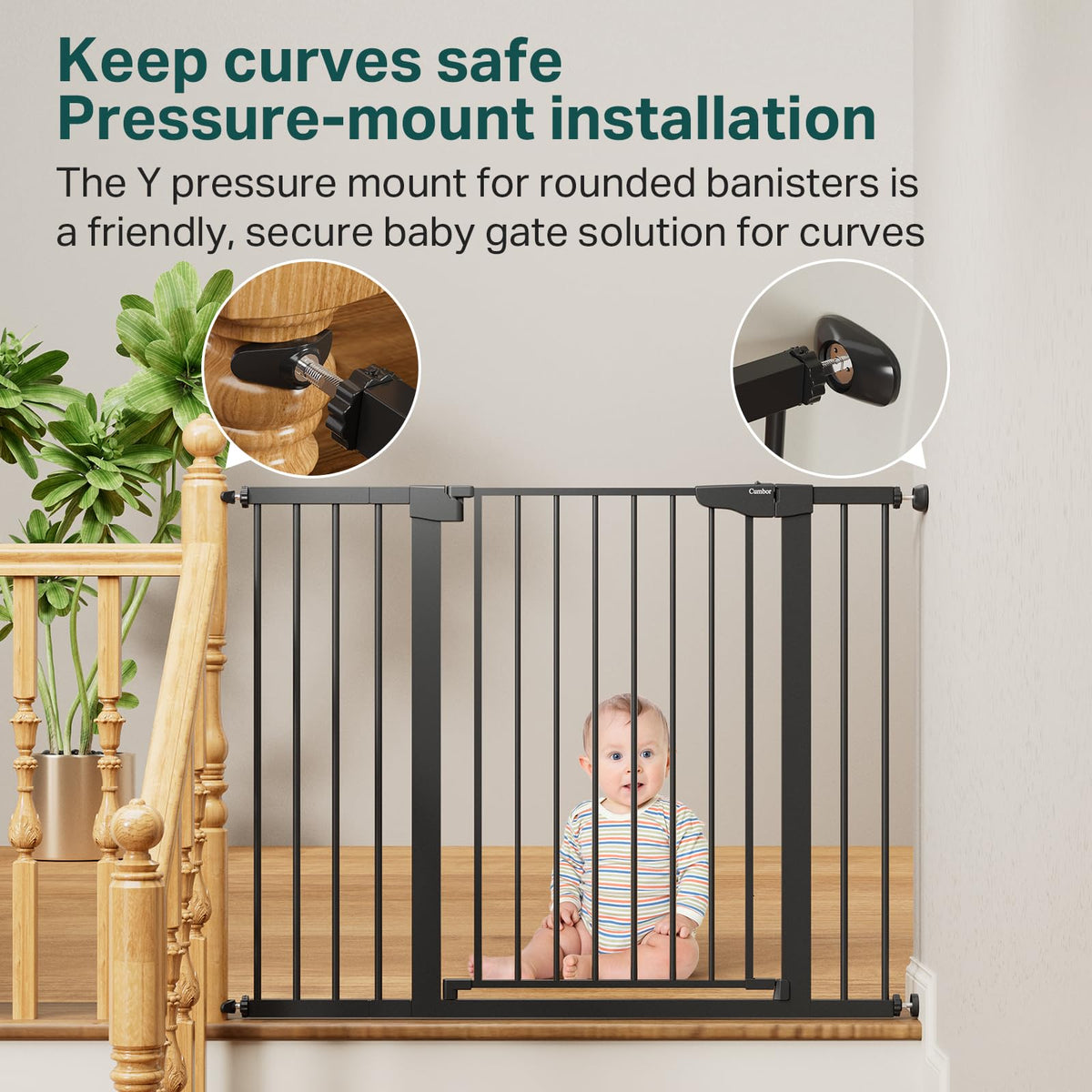 36" Extra Tall Baby Gate for Stairs (Black / 30-48"W x 36"H)