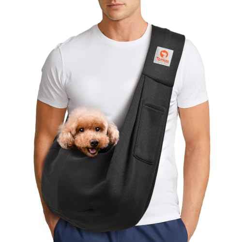 Small Dog Cat Sling Carrier Puppy Purse Travel Wrap Soft Crossbody Pet Bag (Black12)