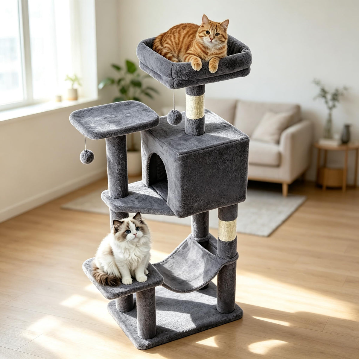 44 in Cat Tree Tower with Natural Sisal Scratching Posts (Dark Grey / 43.6Inch)