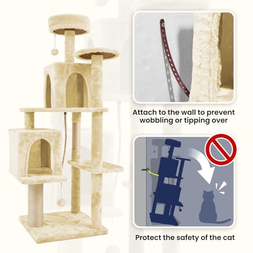 58.5inch Large Cat Tree Tower Condo for Indoor Cats (58.5in / Beige Almond)