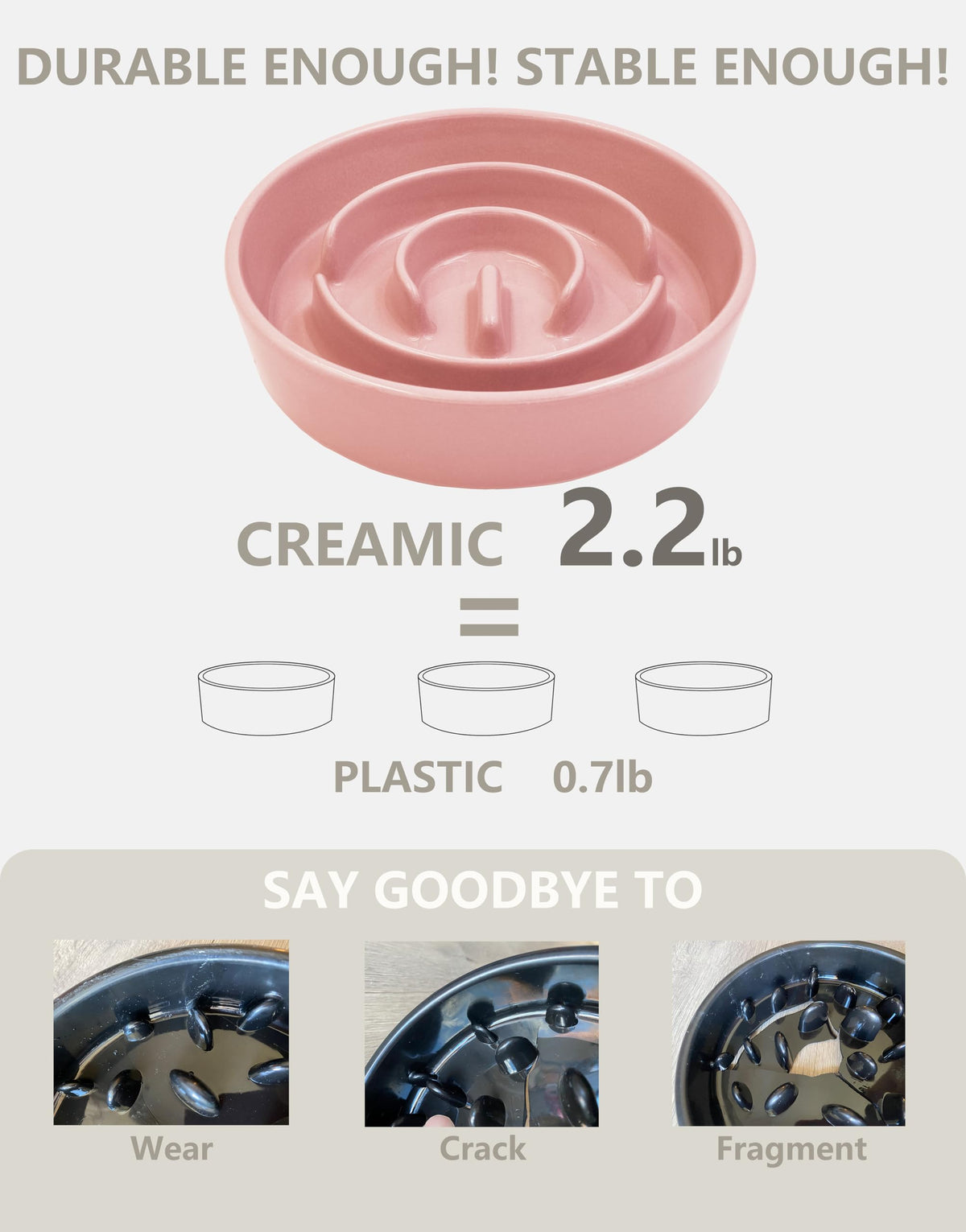 Ceramic Slow Feeder Dog Bowls (Pink / 8 Inches)