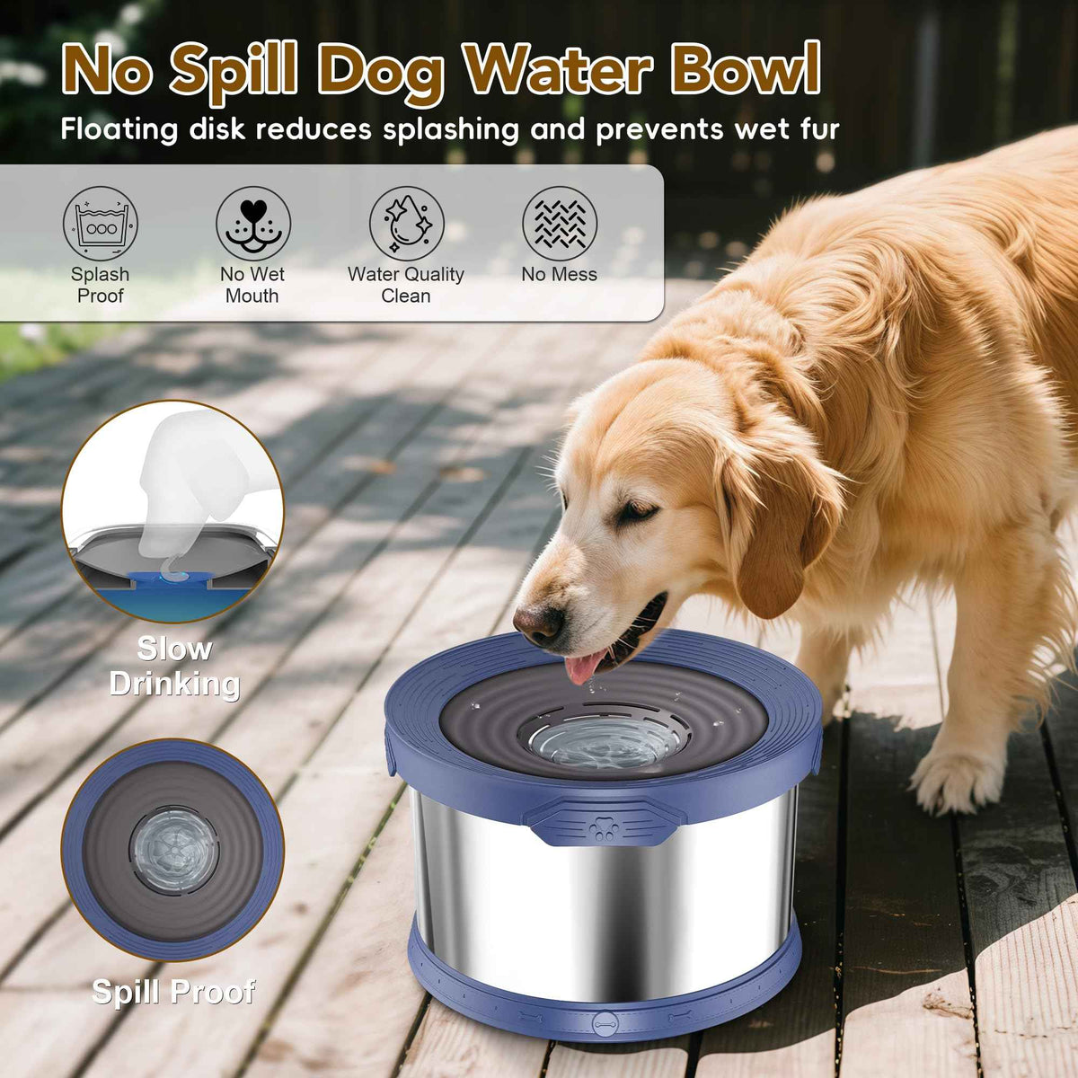 8L Dog Water Bowl No Spill Stainless Steel for Slow Drinking Blue (8L / Blue)