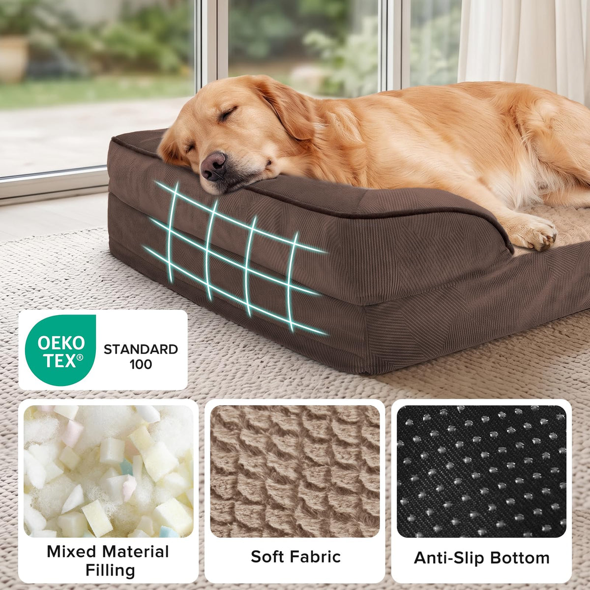L Plus Orthopedic Dog Bed for Large Dogs (Dark Brown / L- PLUS (38"x 28"x 7"))