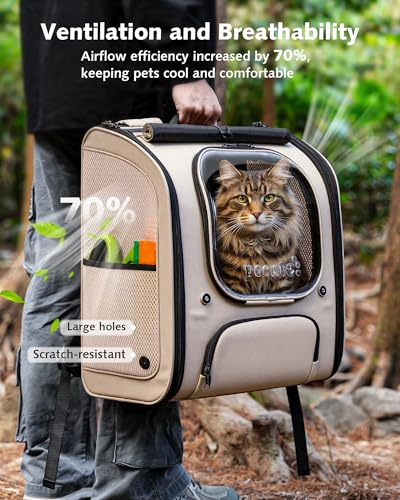 Cat Backpack Carrier (Khaki / 14.9"L x 11.0"W x 19.6"H)