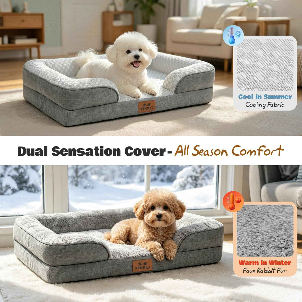 Orthopedic Dog Bed Medium Size Dog (Dark Grey / 30.0" L x 20.0" W x 6.3" Th)