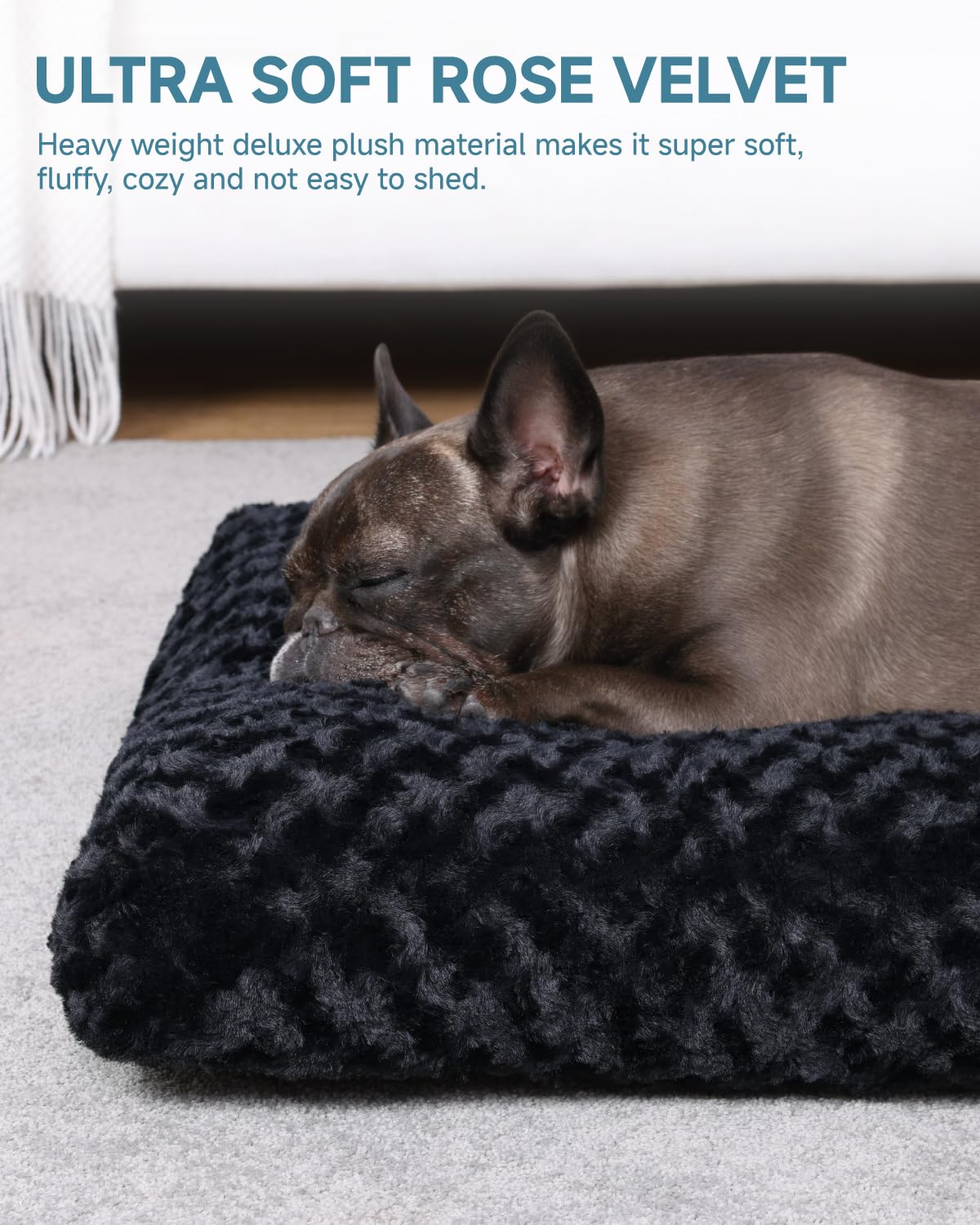 Washable Dog Bed Medium Size Dog Crate Bed Pet Mat 29"x21" Black (Black / 29.0"L x 21.0"W x 3.0"Th)