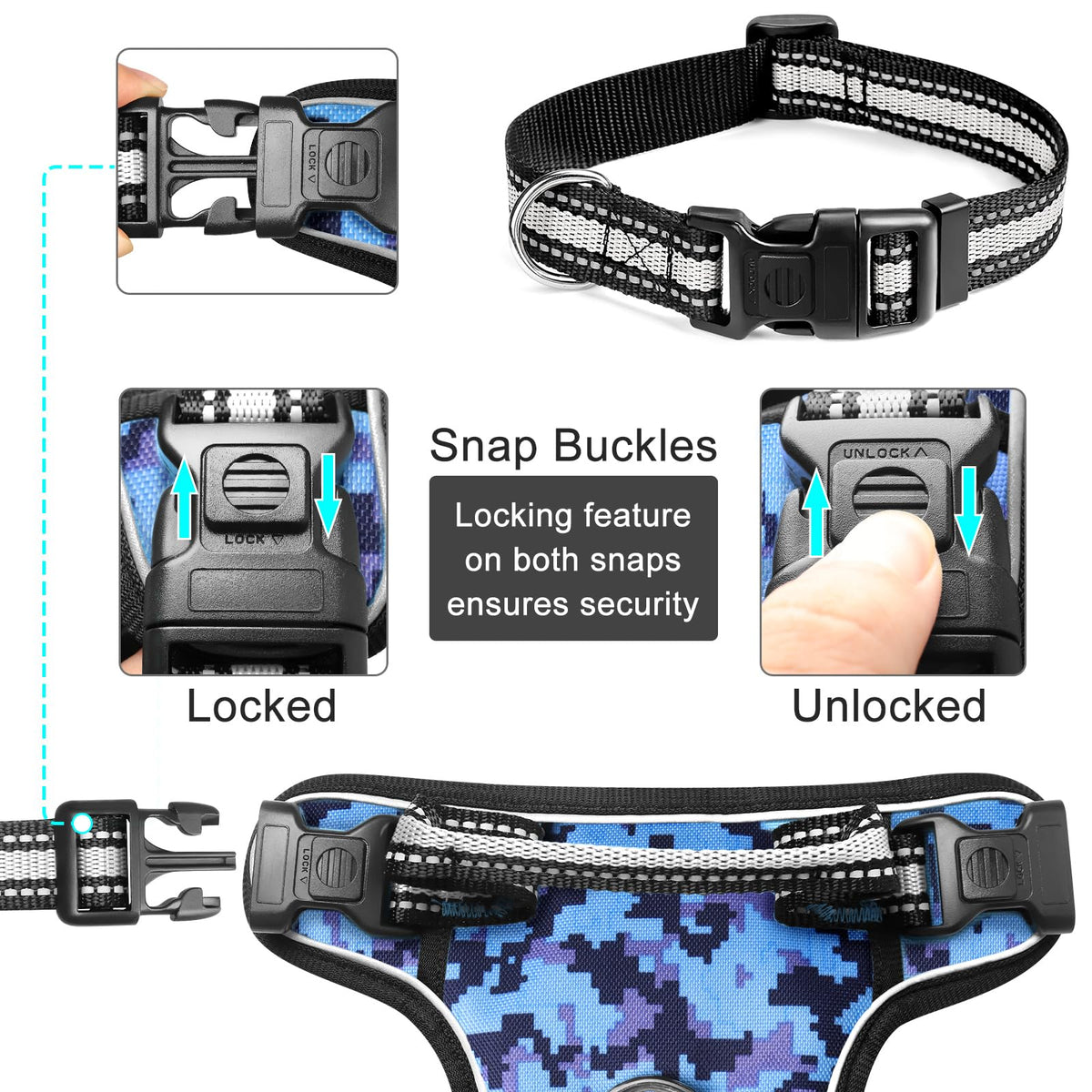 Dog Harness No Pull (Small / Blue Camo)