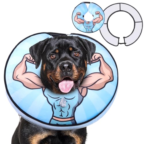 Inflatable Dog Cone Collar Alternative After Surgery (Hercules, with a transparent border / M+ (Neck:13-15in))