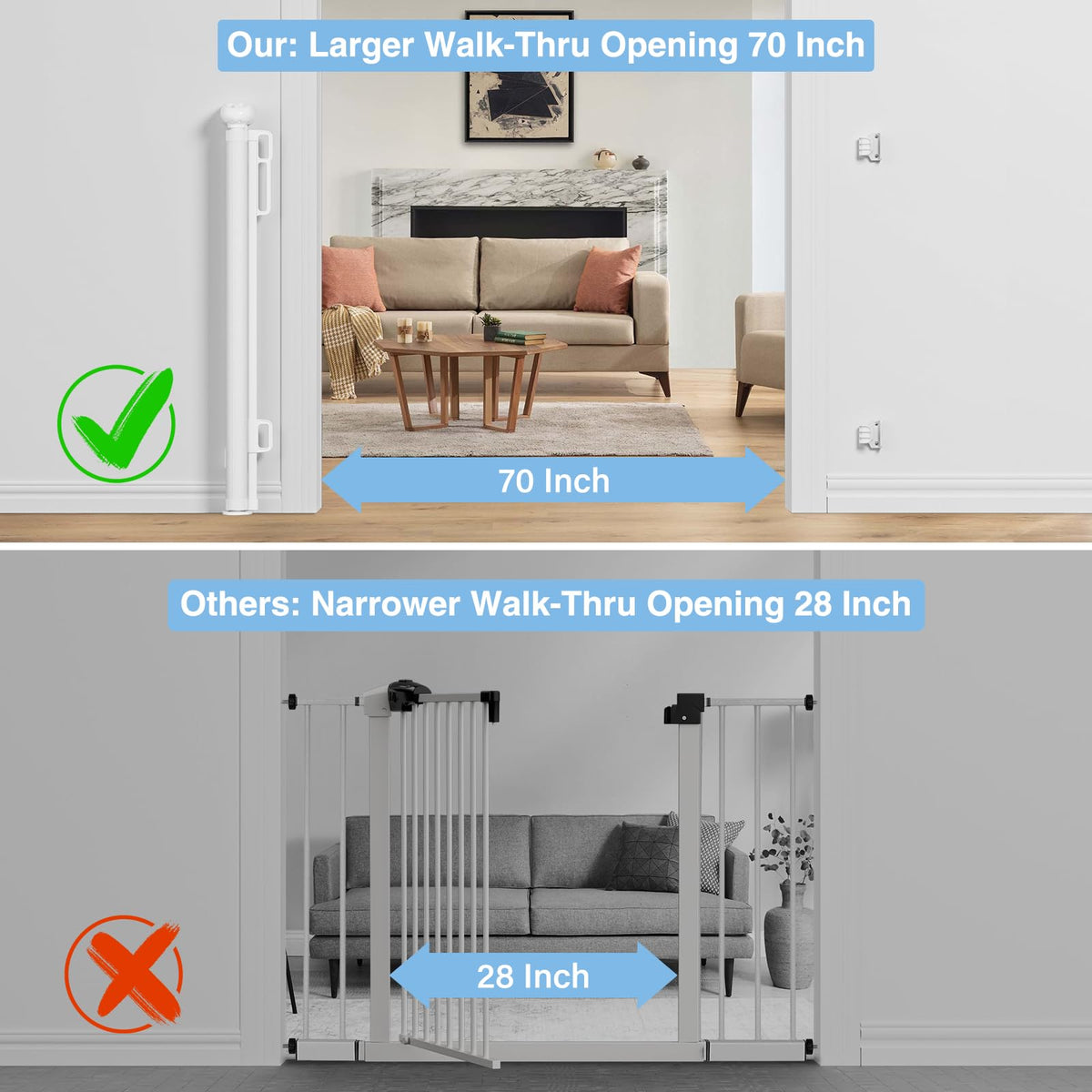 Retractable Baby & Dog Gates (B-white / 34" Tall x 72" Wide)