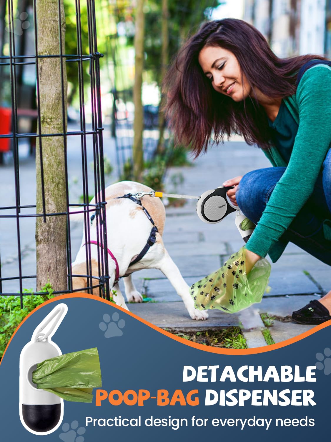 Retractable Dog Leash with LED Flashlight (White)