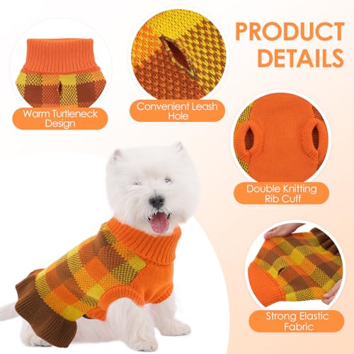 Dog Sweater Dress Plaid Knitwear for Small Dogs Girl Christmas Clothes (Orange / X-Small)