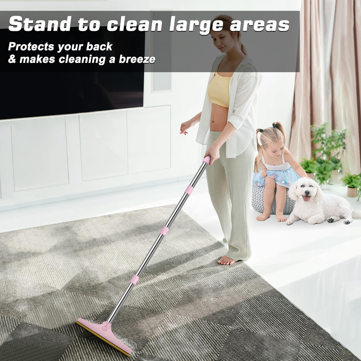 Carpet Rake for Pet Hair Removal (Pink)