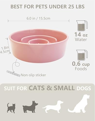 Ceramic Slow Feeder Dog Bowls (Pink / 6 Inches)