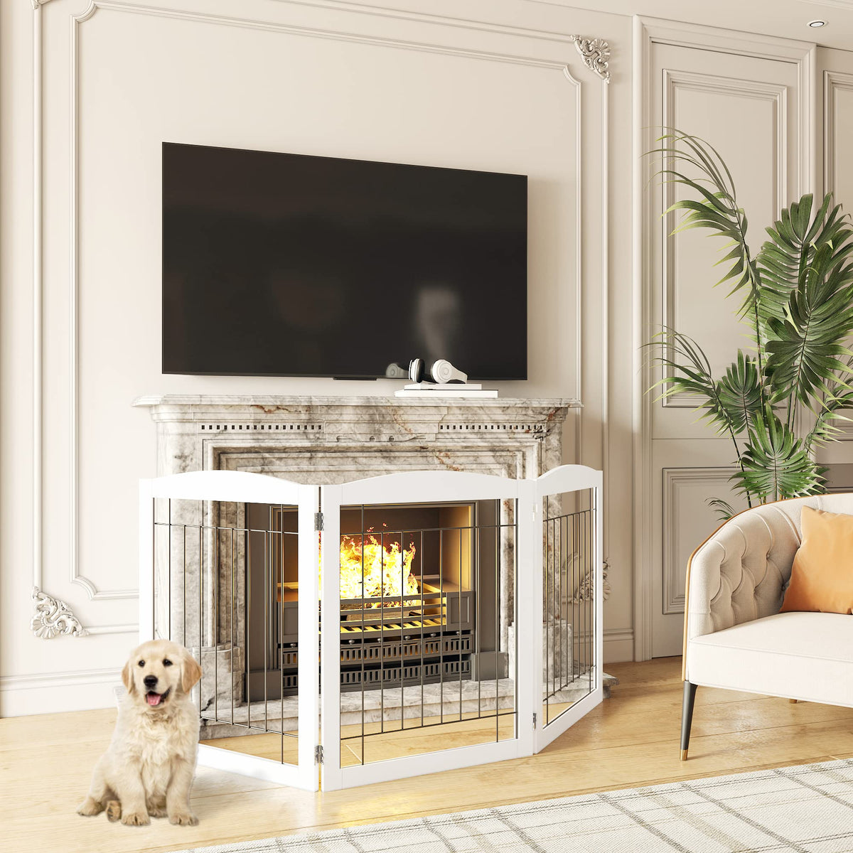 Extra Wide Dog gate for The House (White / 【3 Panels】72"W x 32"H)