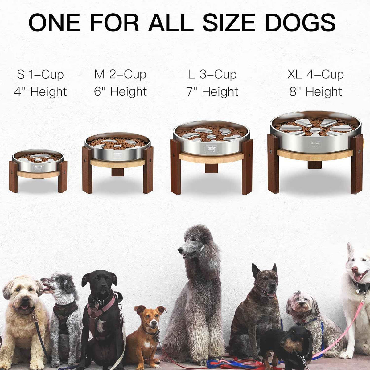 Elevated Dog Bowl Stand (8" Height 4-Cup Slow Feeder)