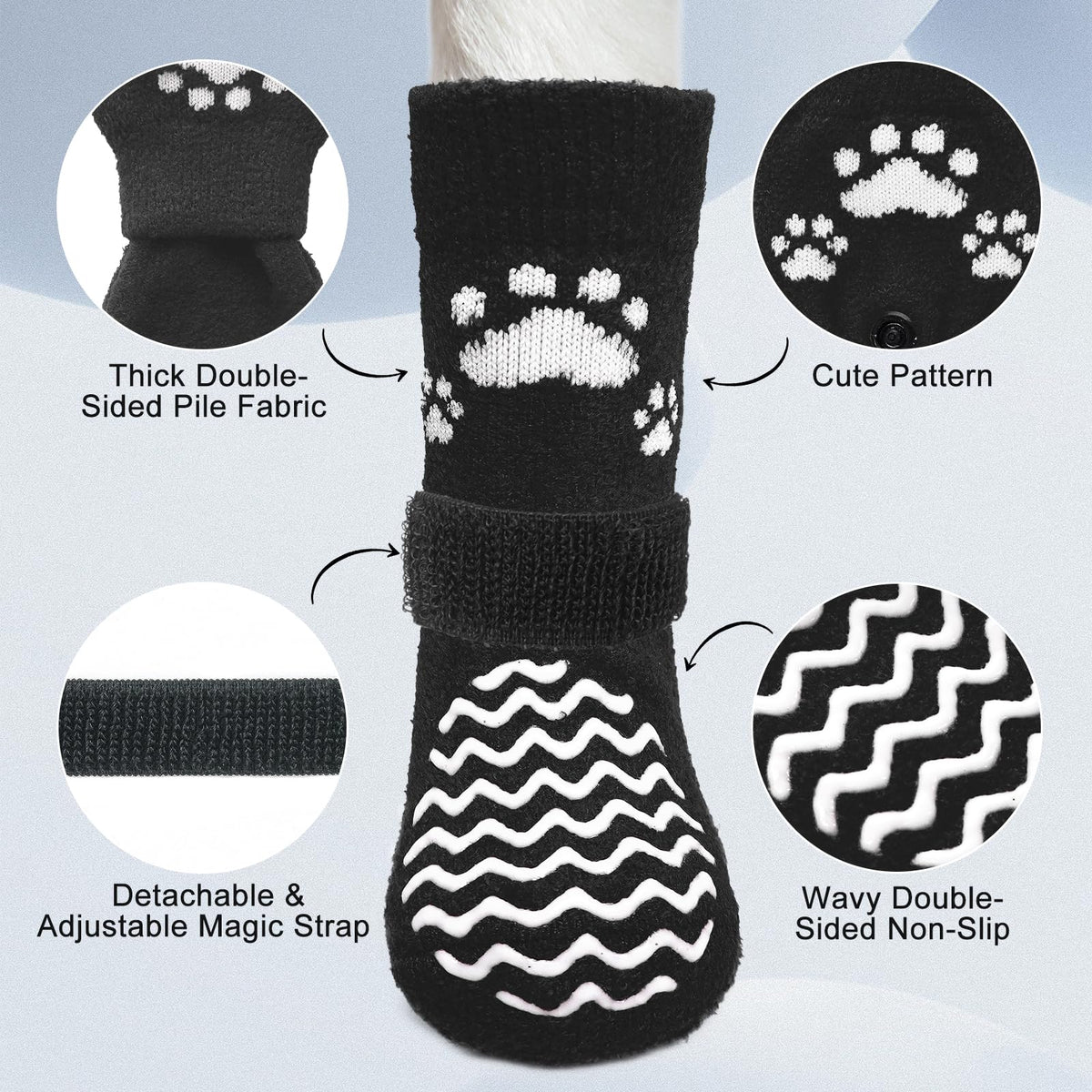 Anti Slip Dog Socks to Prevent Licking Paws for Hot Pavement (Thick Black / X-Large)