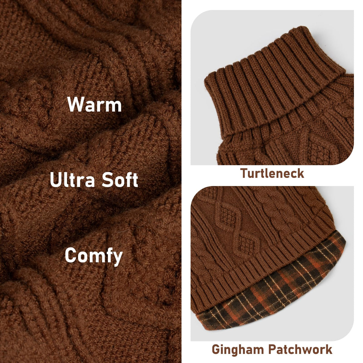Dog Sweater for Medium Large Dogs Turtleneck Thick Knit Pullover (XX-Large (35-60lbs) / 9# Brown)