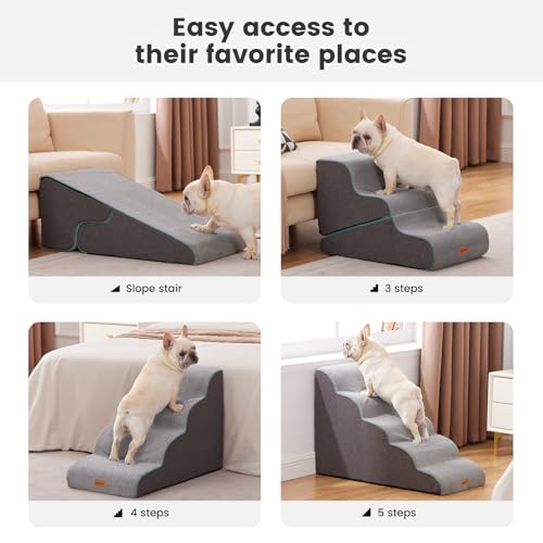 4 Step Dog Stairs for Small Dogs 18.5" H (Grey / 28"D x 15.7"W x 18.5"H)