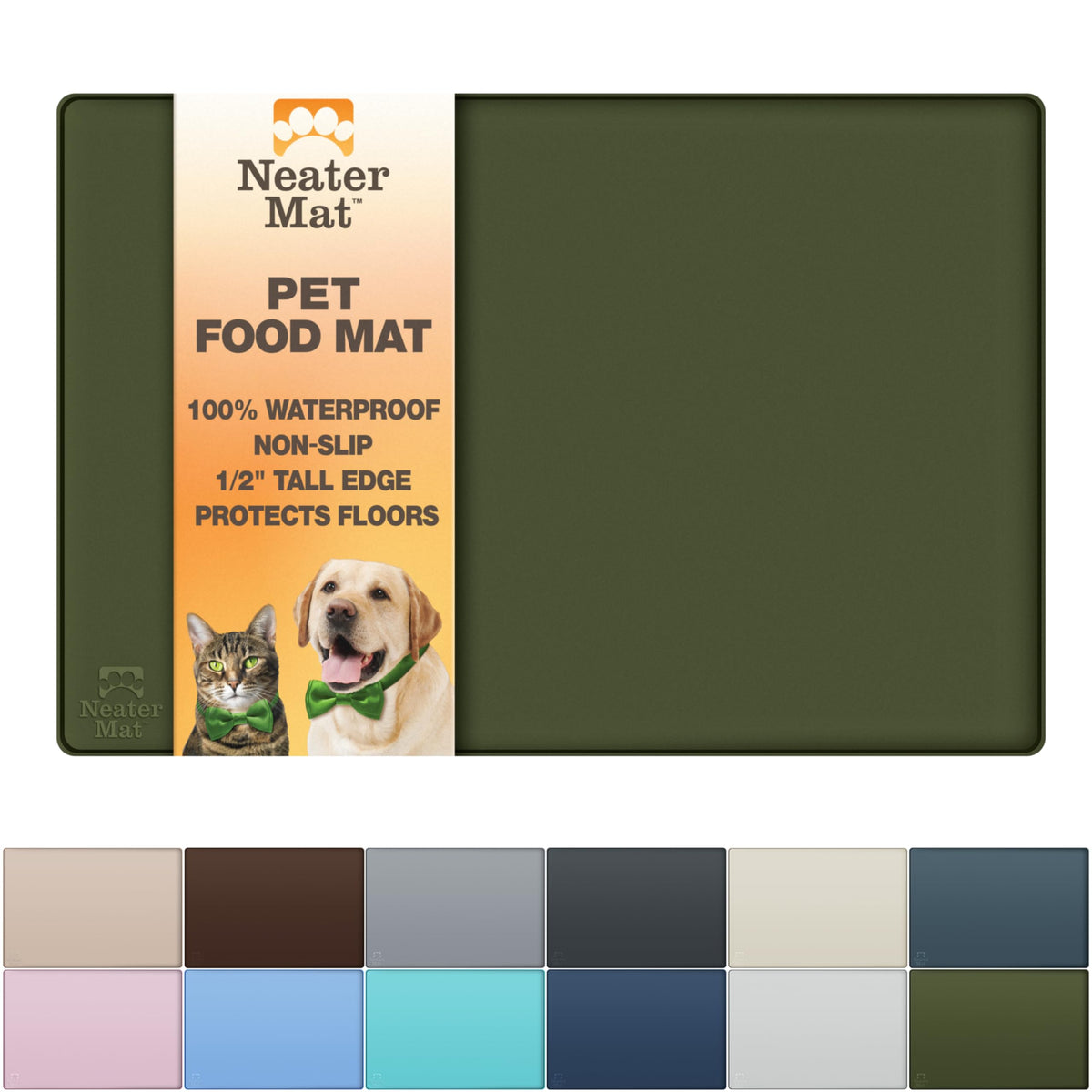 Neater Mat Pet Mats for Food and Water (19"L x 12"W / Olive Green)