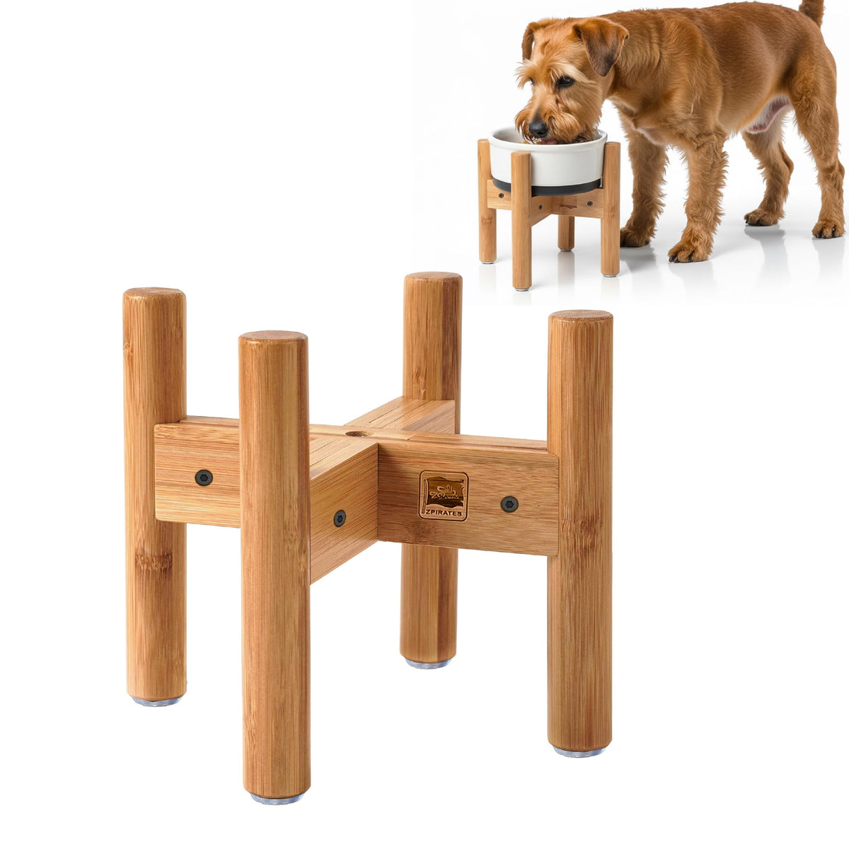 Dog Bowl Stand for Small (For Medium Dogs - 9 inch Height / Bamboo)