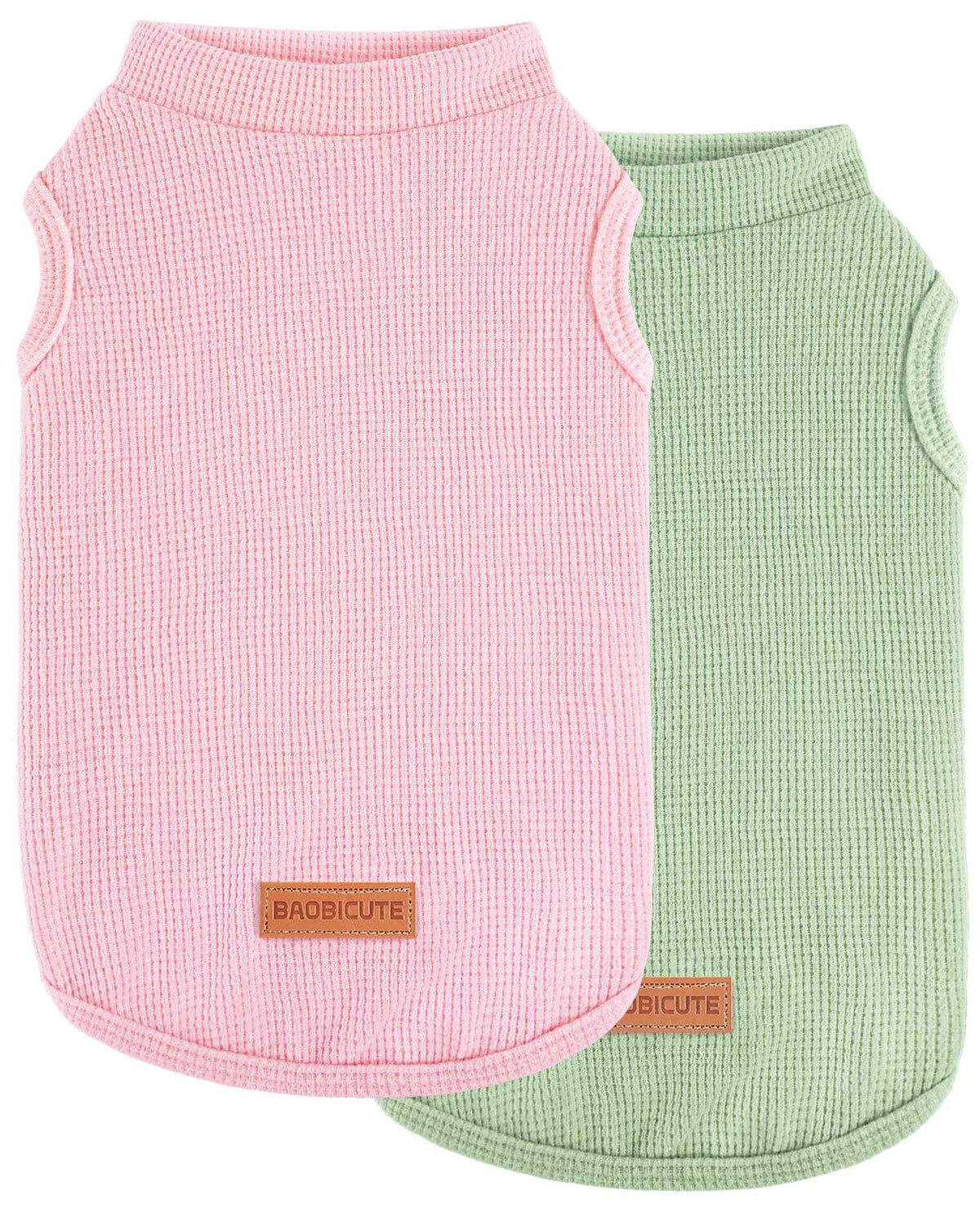 2Pack Dog Shirts Lightweight Waffle Dog Shirt for Small Dogs Sleeveless Dog Shirt for Small Medium Boy Girl Dogs Cozy & Breathable Pet Vest (S(Back: 11.8", Chest: 15.7", 5.5-8.8lbs) / Light green+Light pink)