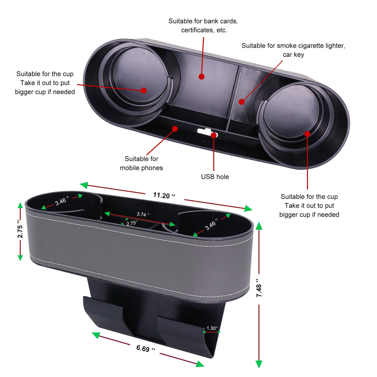 Car Seat Organizer Cup Drink Holders (UGBD-Gray)