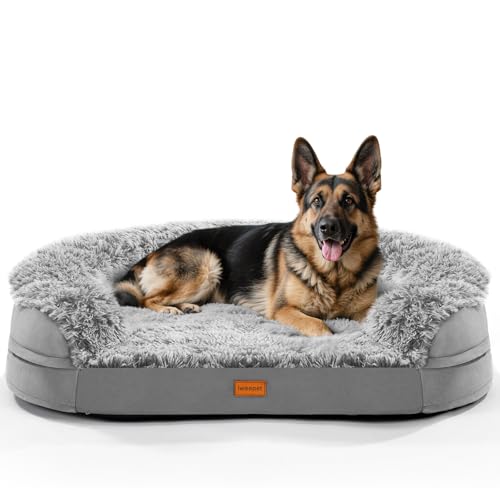 Fluffy Calming Jumbo Orthopedic Dog Beds for Extra Large Dogs (Grey / 48.0"Lx35.0"Wx7.6"H)
