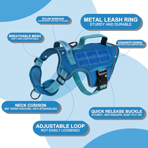 Dog Harness Tactical No Pull for Small Sized Dog with Handle (Blue / S(Neck:16-22",Chest:20-28"),18-35 lbs)