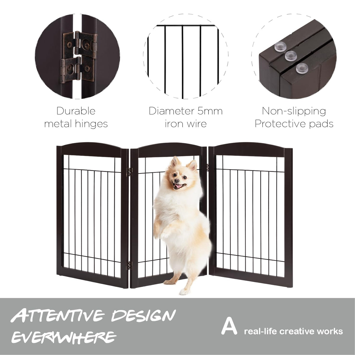 Extra Wide Foldable Dog gate for Doorway (Espresso / 【3 Panels】72"W x 32"H)