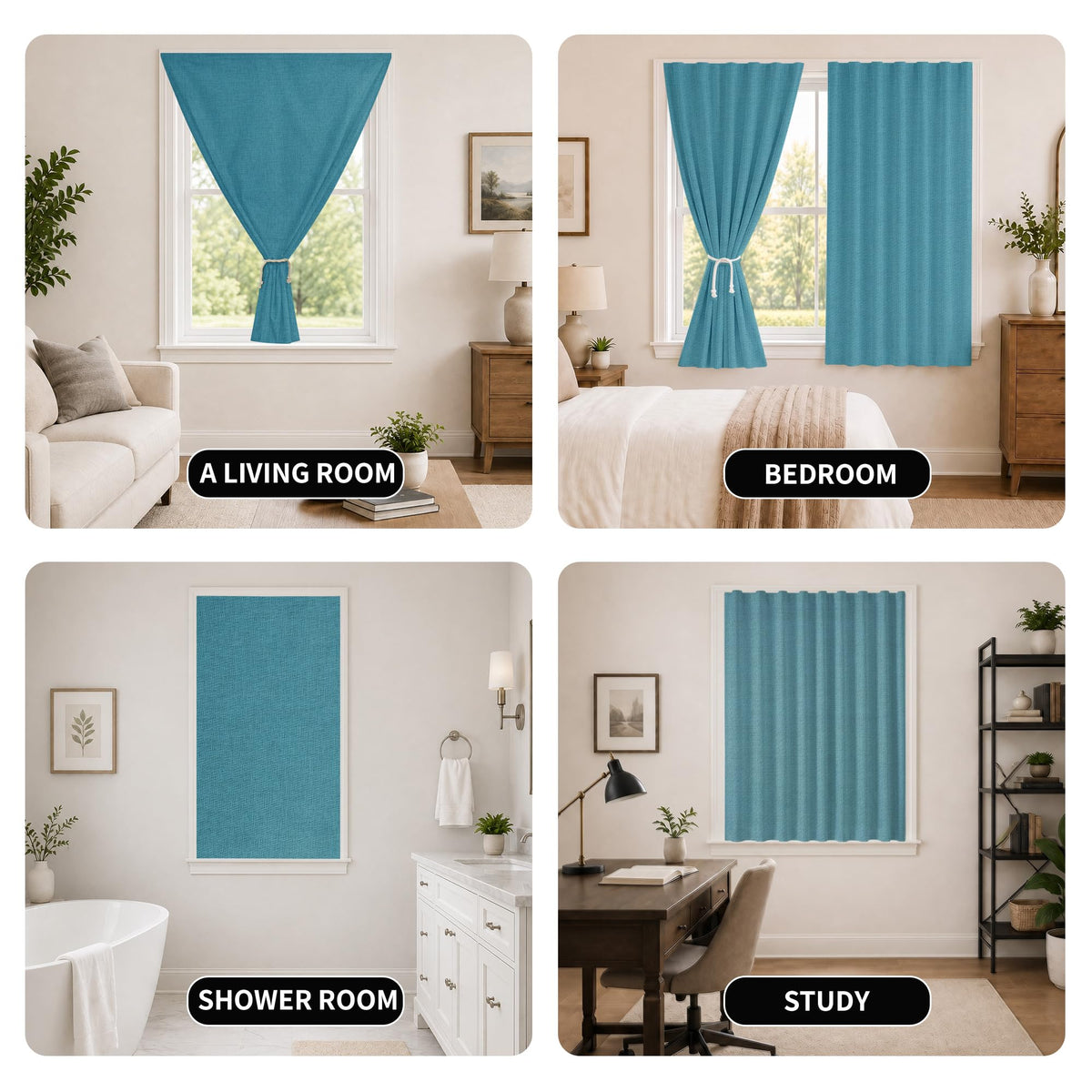 Self Adhesive Curtain No Rod Needed (Stone Blue / 35"W x 60"H)