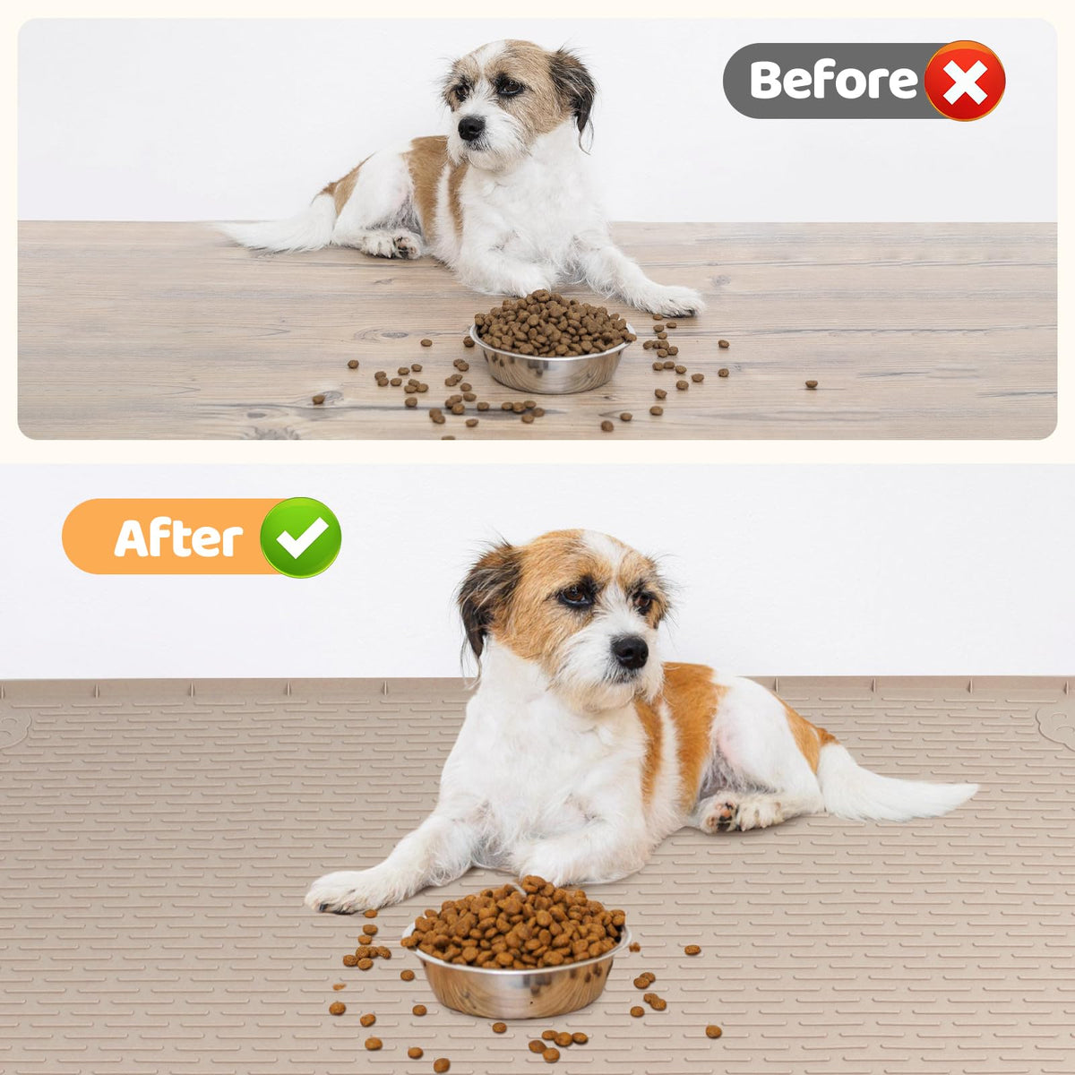 Dog Food Mat 57''x40'' Extra Large Dog Mat for Food and Water (57"L x 40"W / Khaki)