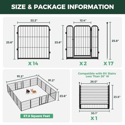 Rollick Dog Playpen with RV Step Grid for RV Camping (Black / 24"H)