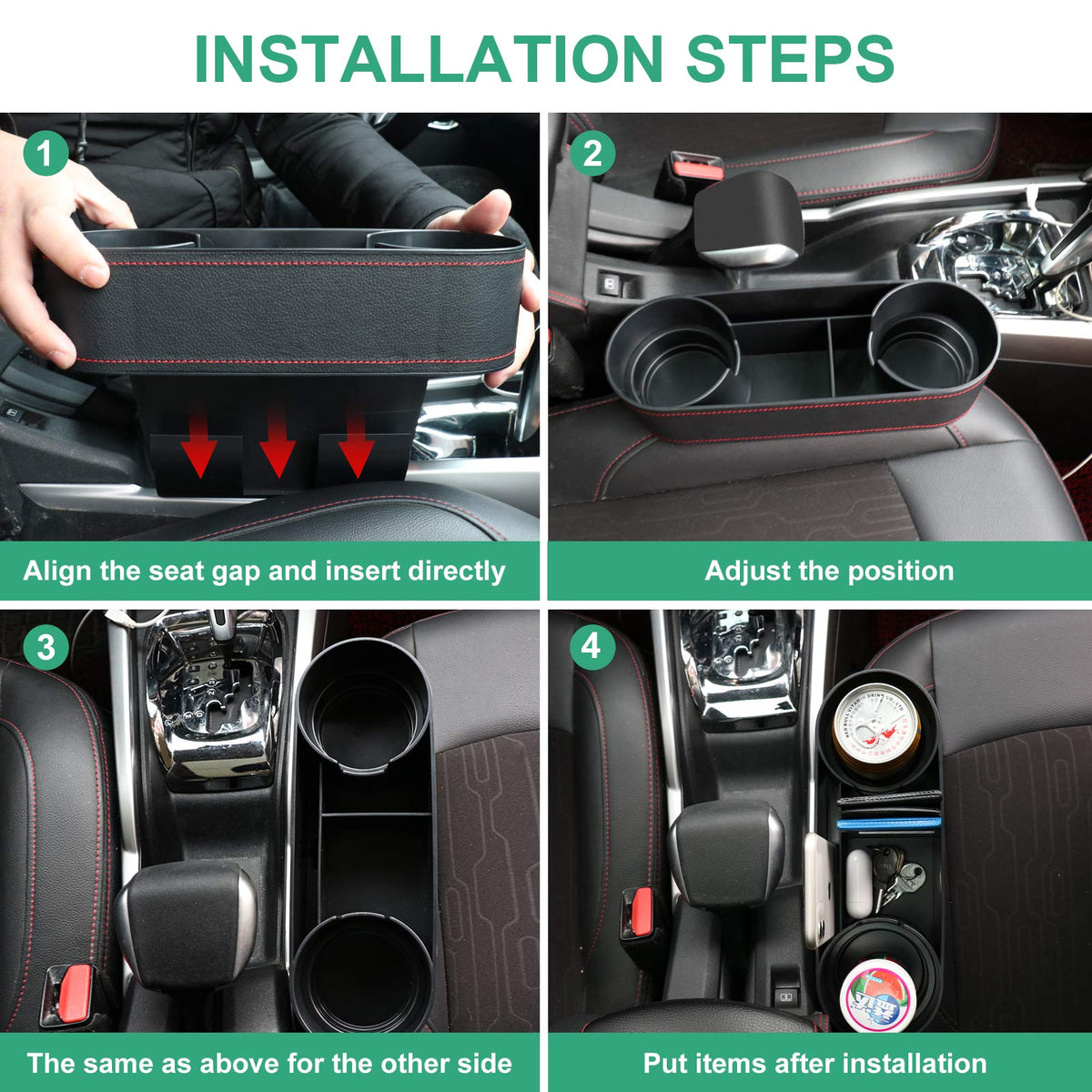 Car Console Side Seat Gap Organizer with Cup Holder (UGBD-Black)