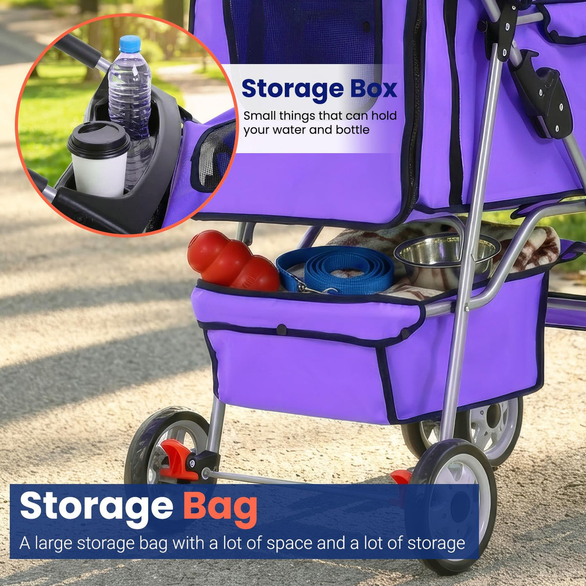 4 Wheel Foldable Pet Stroller (Purple / 4 Wheels)