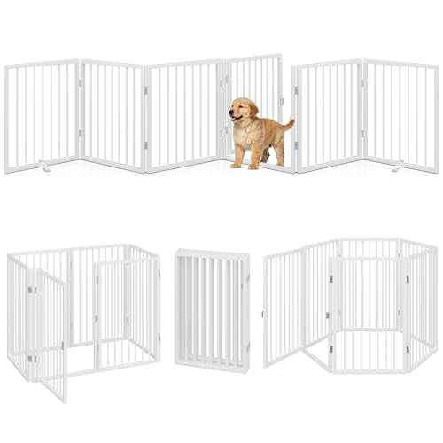 120" x 24" Foldable Freestanding Extra Wide Dog Gate with Door (White / 【6-Panel with Door】20W*24H)