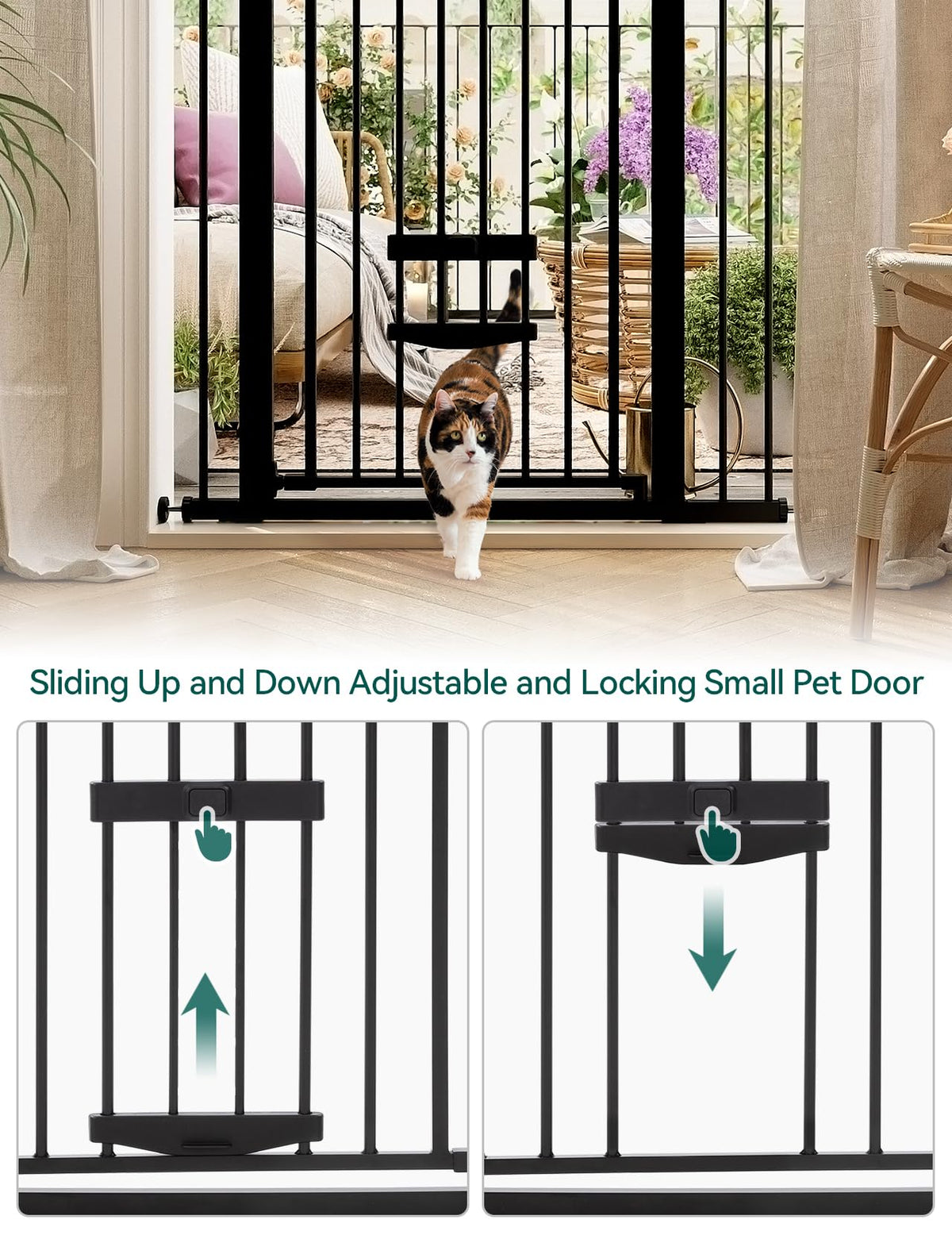 36" Tall Pet Gate with Cat Door (Black / 29-40" Wide, 36" Tall)