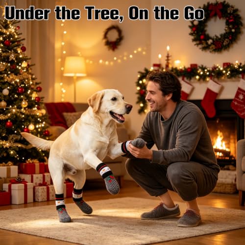 Anti Slip Dog Socks to Prevent Licking Paws for Hot Pavement (White & Grey / Small)