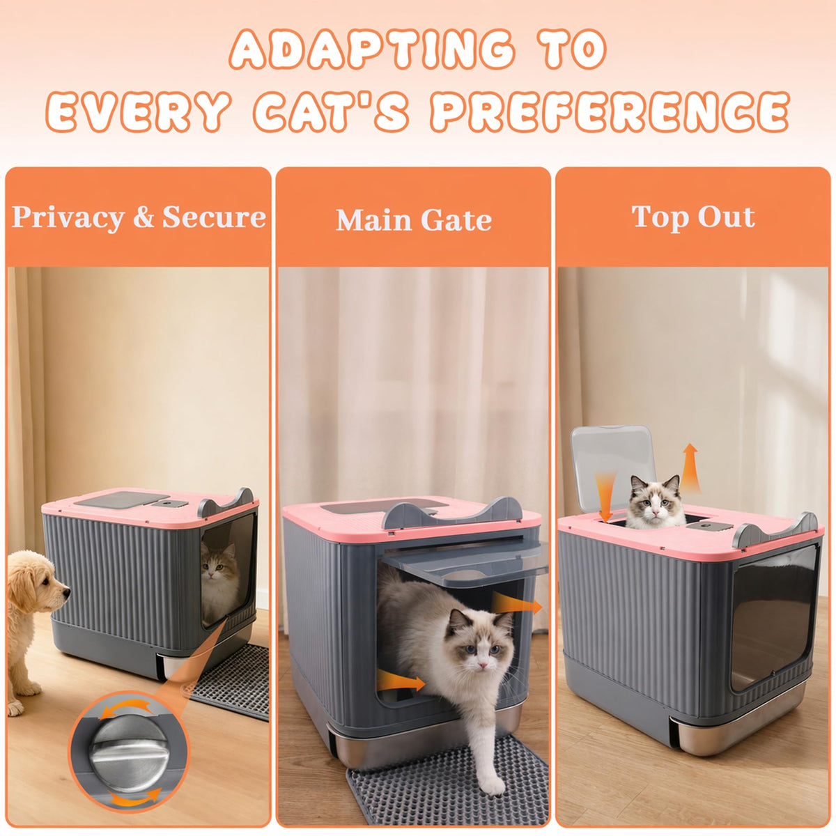Stainless Steel Cat Litter Box Enclosed (Pink)