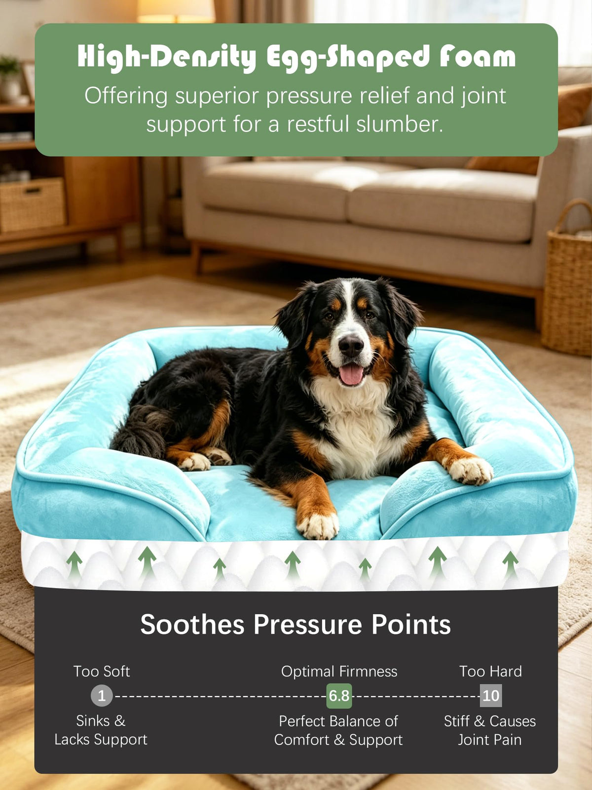 Orthopedic Dog Bed with Sides (48.0"L x 35.0"W x 8.0"Th / Ice Blue)