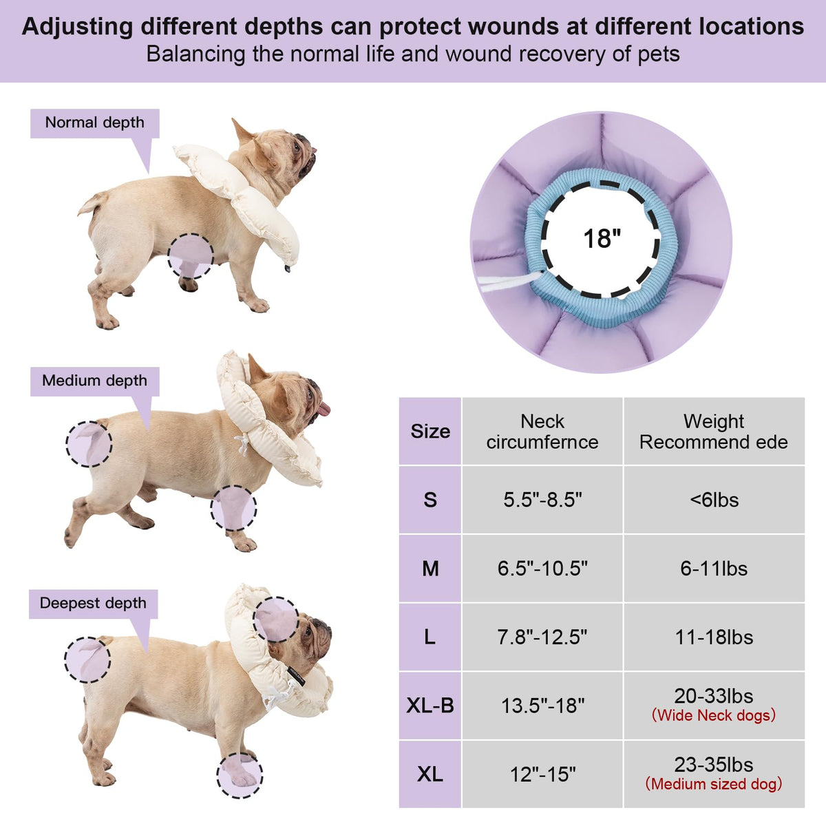 Dog Cone Collar Stress (XL-WideNeck / purple)
