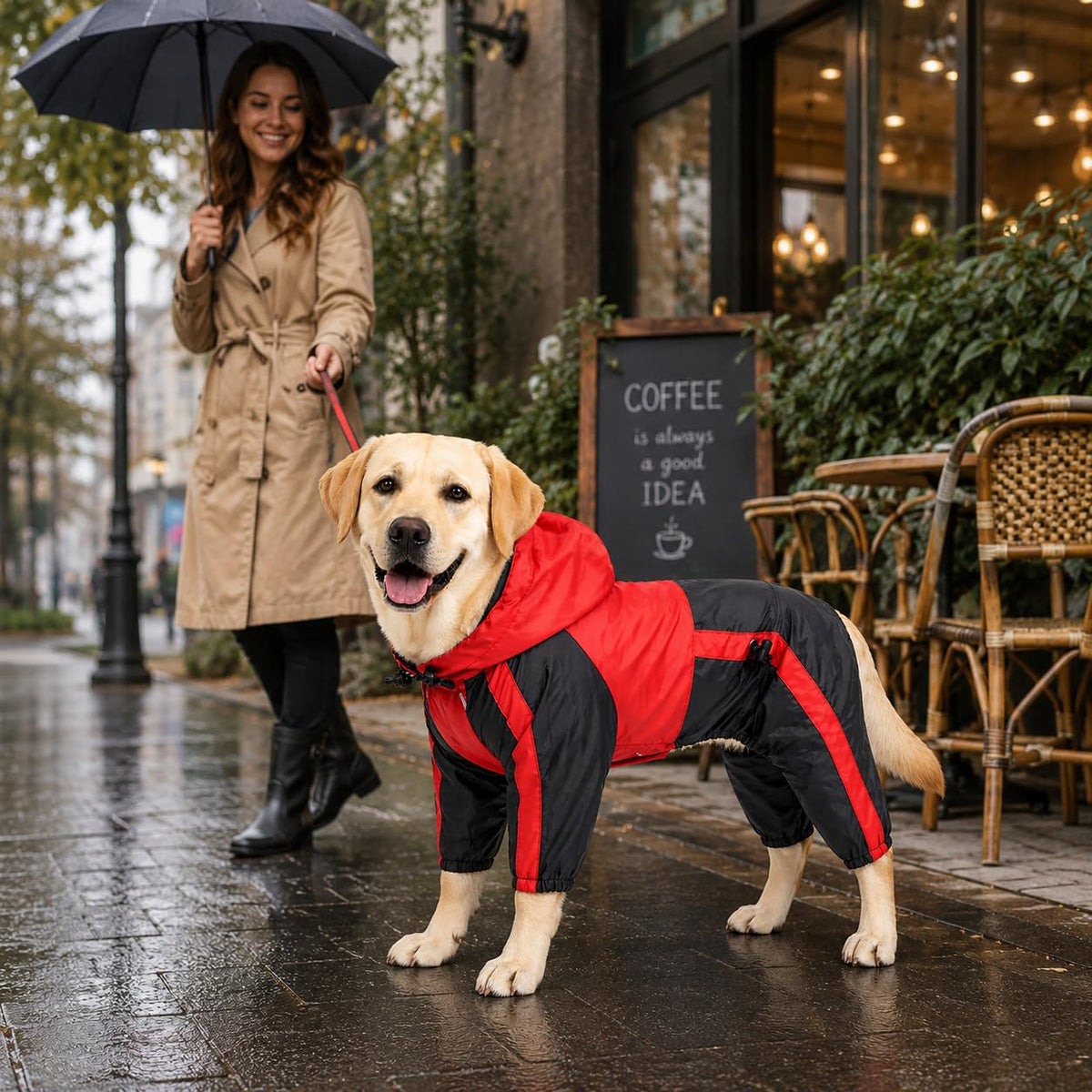 Dog Hooded Raincoat (L-XS (Medium Dog ~20lbs) / Red)